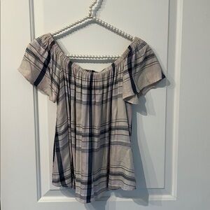 Express Blue and Pink Plaid Off The Shoulder Top